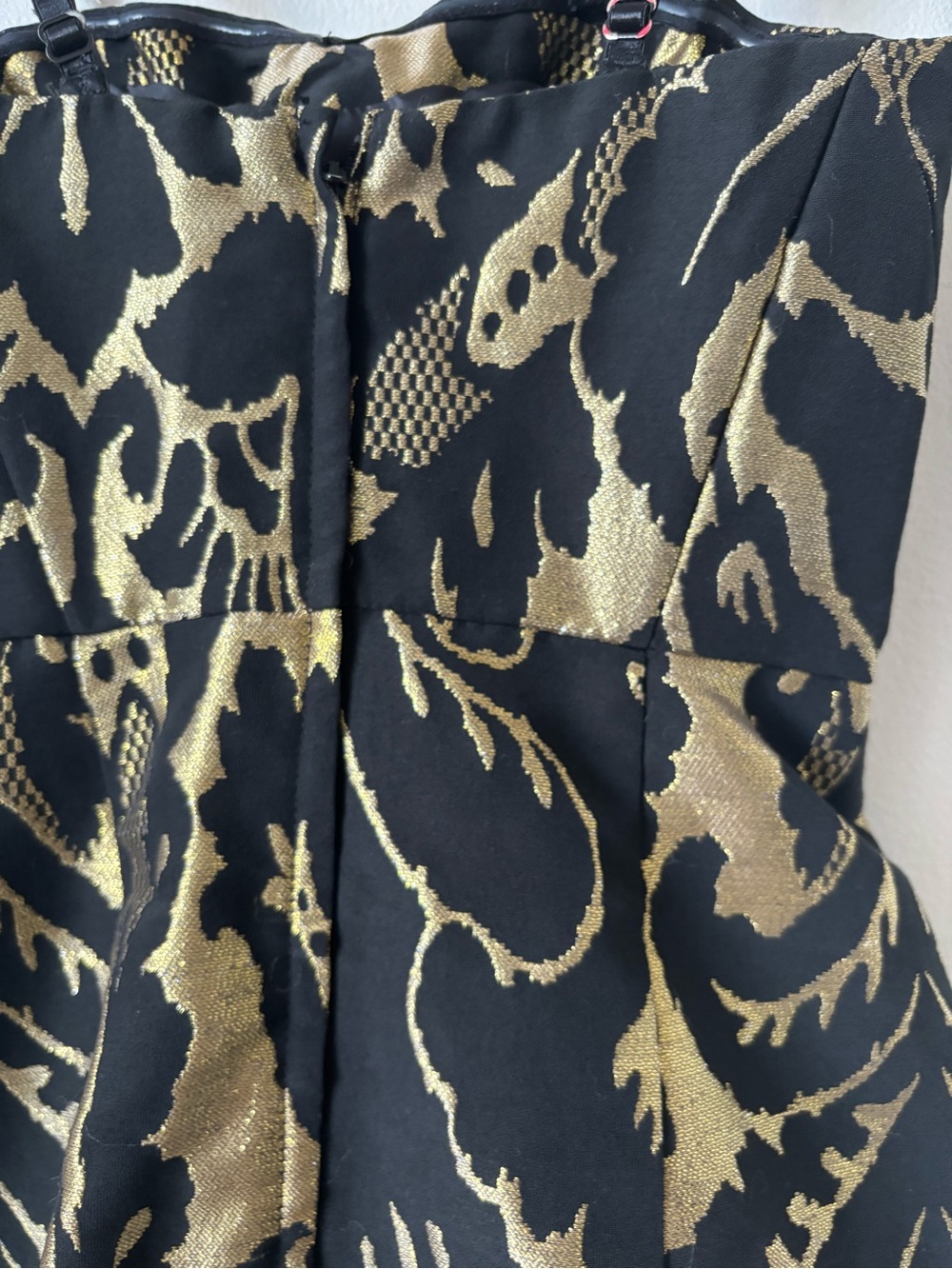 H&M Strap Mini Dress in Black and Gold Jacquard - Picture 3 of 9